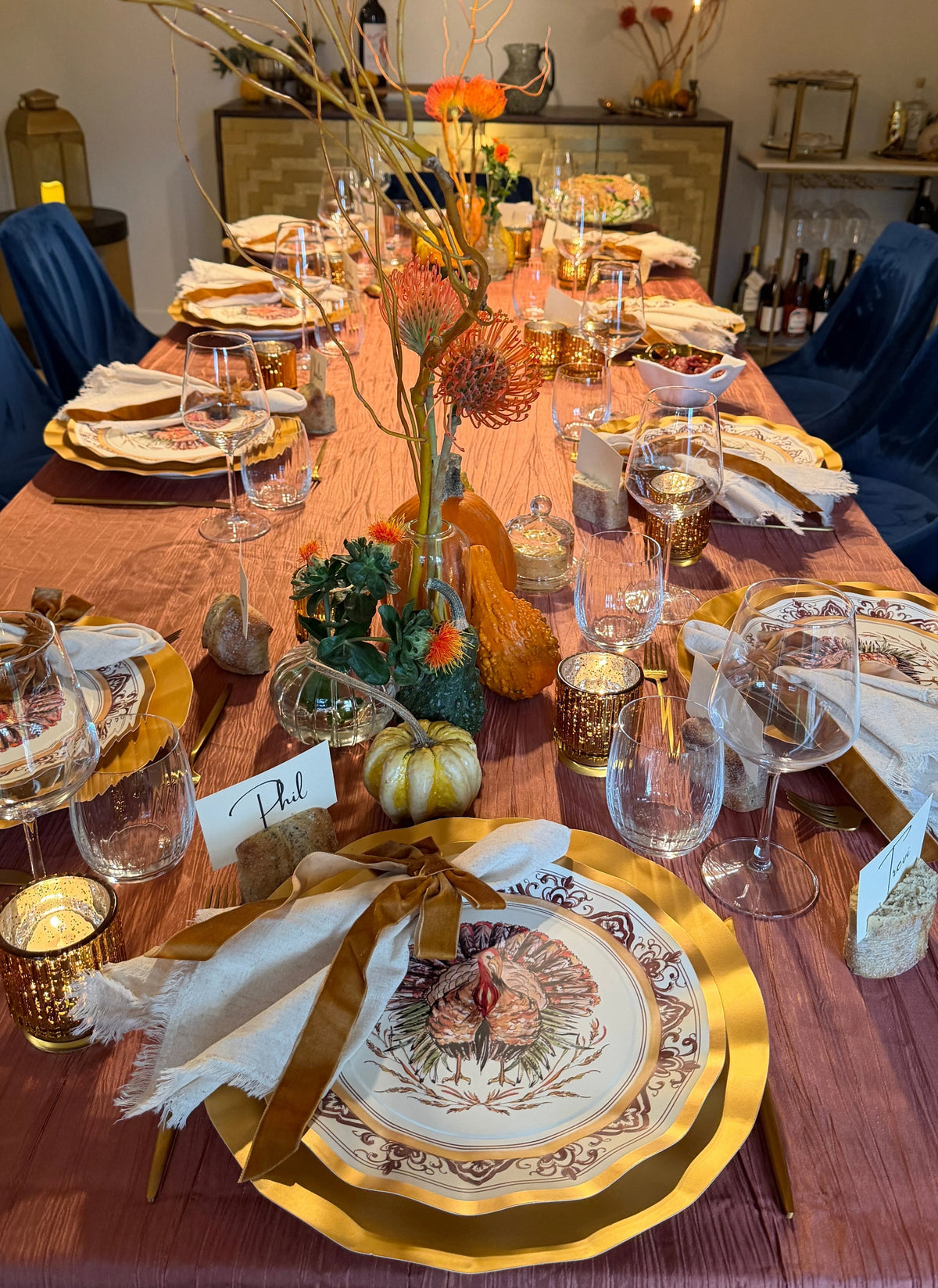 Thanksgiving Paper Plates Heavy-Duty Turkey & Gourd Design with Gold Accents