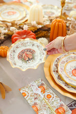 Thanksgiving Paper Plates Heavy-Duty Turkey & Gourd Design with Gold Accents