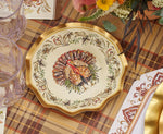 Thanksgiving Paper Plates Heavy-Duty Turkey & Gourd Design with Gold Accents