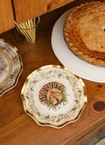 Thanksgiving Paper Plates Heavy-Duty Turkey & Gourd Design with Gold Accents