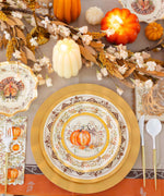 Thanksgiving Paper Plates Heavy-Duty Turkey & Gourd Design with Gold Accents