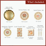 Thanksgiving Paper Plates Heavy-Duty Turkey & Gourd Design with Gold Accents