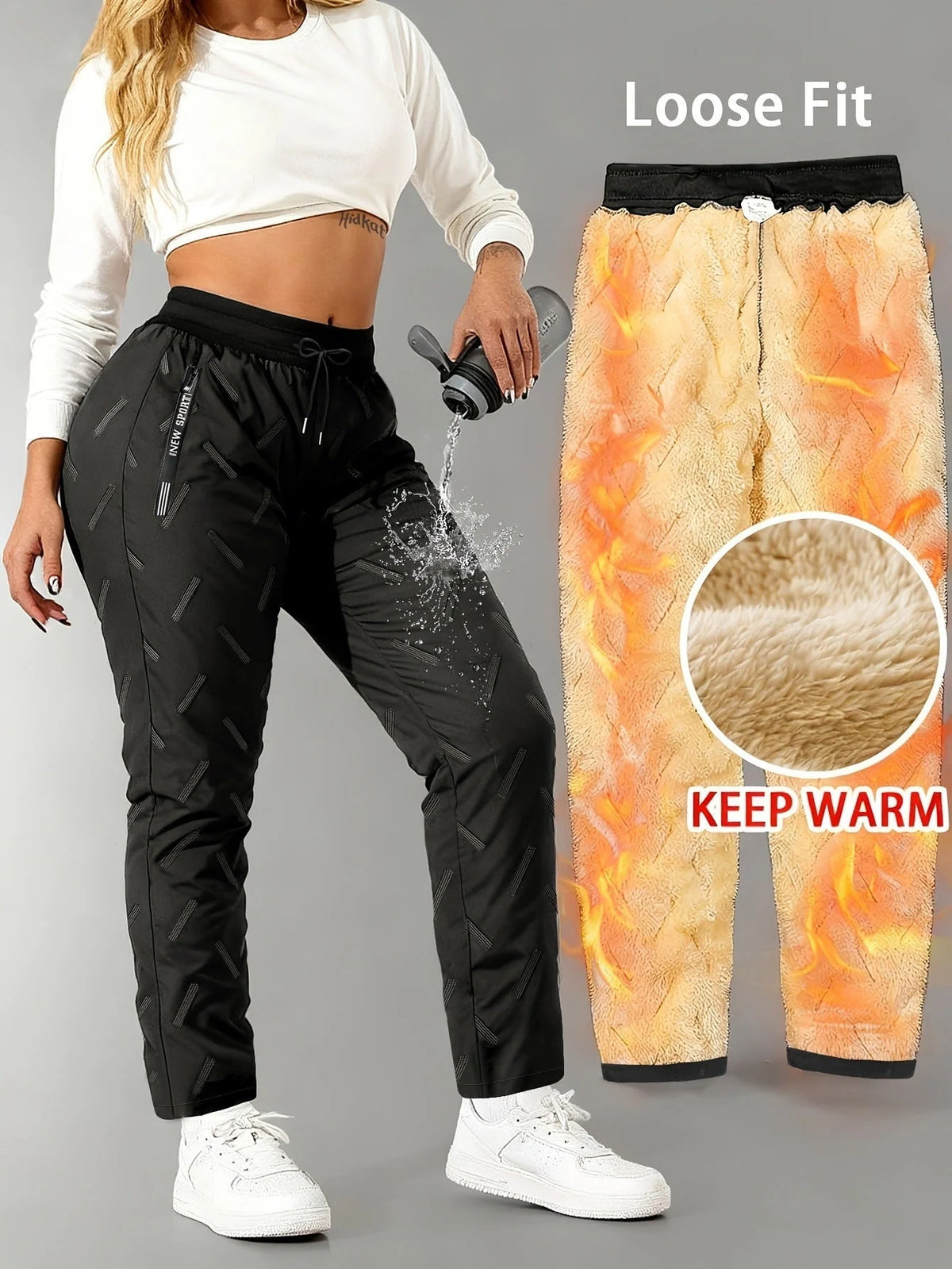 Thermal Pants Fleece-Lined Water-Repellent Zipper Pockets