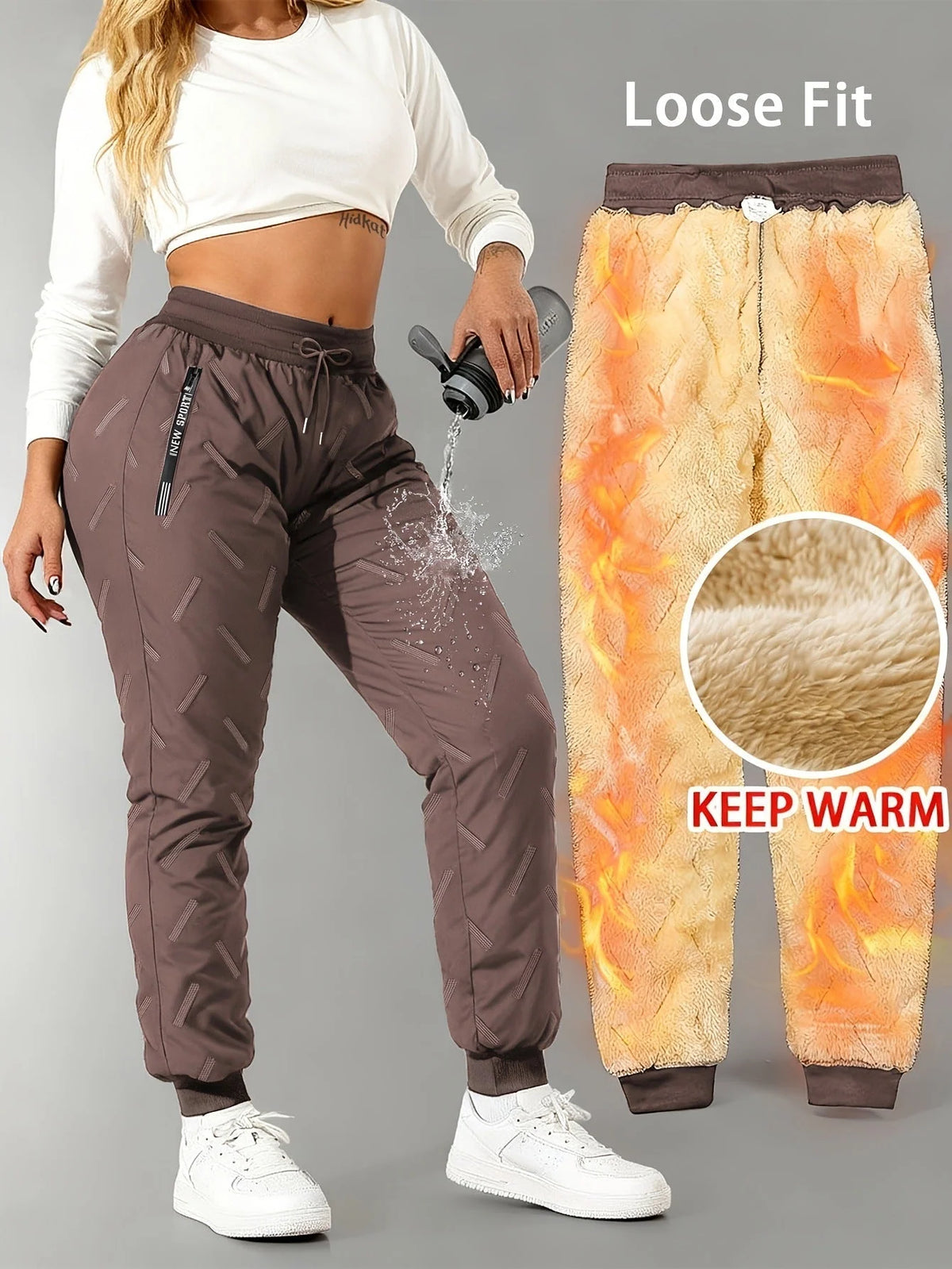 Thermal Pants Fleece-Lined Water-Repellent Zipper Pockets