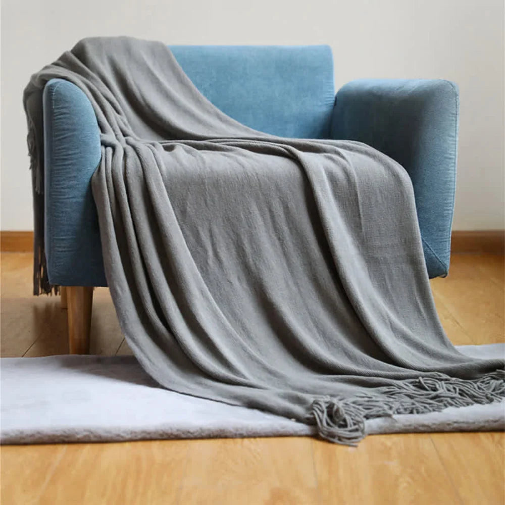 Throw Blanket Chunky Knit Acrylic with Fringe