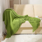 Throw Blanket Chunky Knit Acrylic with Fringe