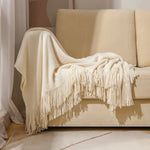 Throw Blanket Chunky Knit Acrylic with Fringe