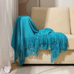 Throw Blanket Chunky Knit Acrylic with Fringe