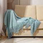 Throw Blanket Chunky Knit Acrylic with Fringe