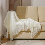 Throw Blanket Chunky Knit Acrylic with Fringe