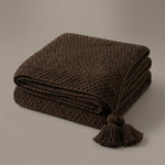 Throw Blanket Chunky Knit Tassel Trim Soft Warm Fabric