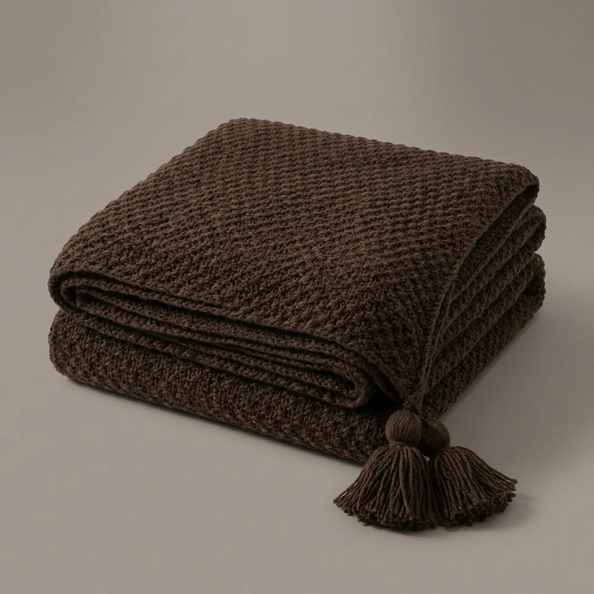 Throw Blanket Chunky Knit Tassel Trim Soft Warm Fabric