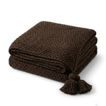 Throw Blanket Chunky Knit Tassel Trim Soft Warm Fabric