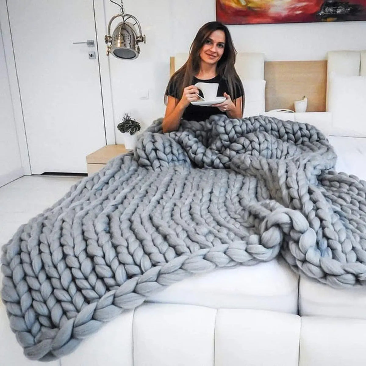 Throw Blanket Chunky Wool Plush & Warm