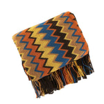 Throw Blanket Hand-Knitted Chevron Pattern With Fringed Edges