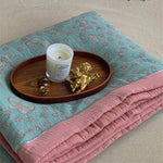 Throw Blanket Lightweight Quilted Cotton-Linen Floral Jacquard