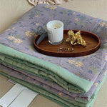 Throw Blanket Lightweight Quilted Cotton-Linen Floral Jacquard