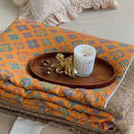 Throw Blanket Lightweight Quilted Cotton-Linen Floral Jacquard