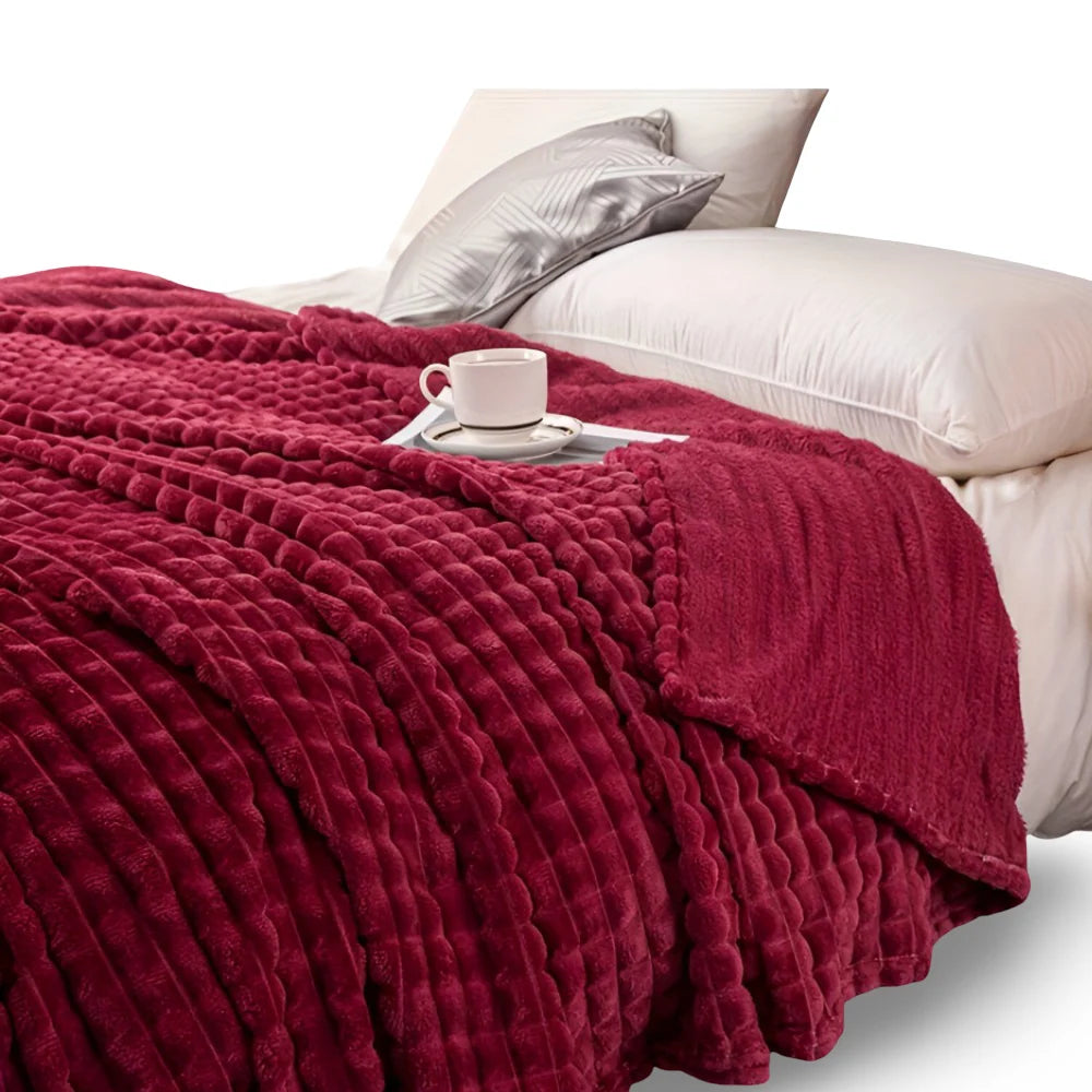 Throw Blanket Plush Coral Fleece Textured Geometric Design