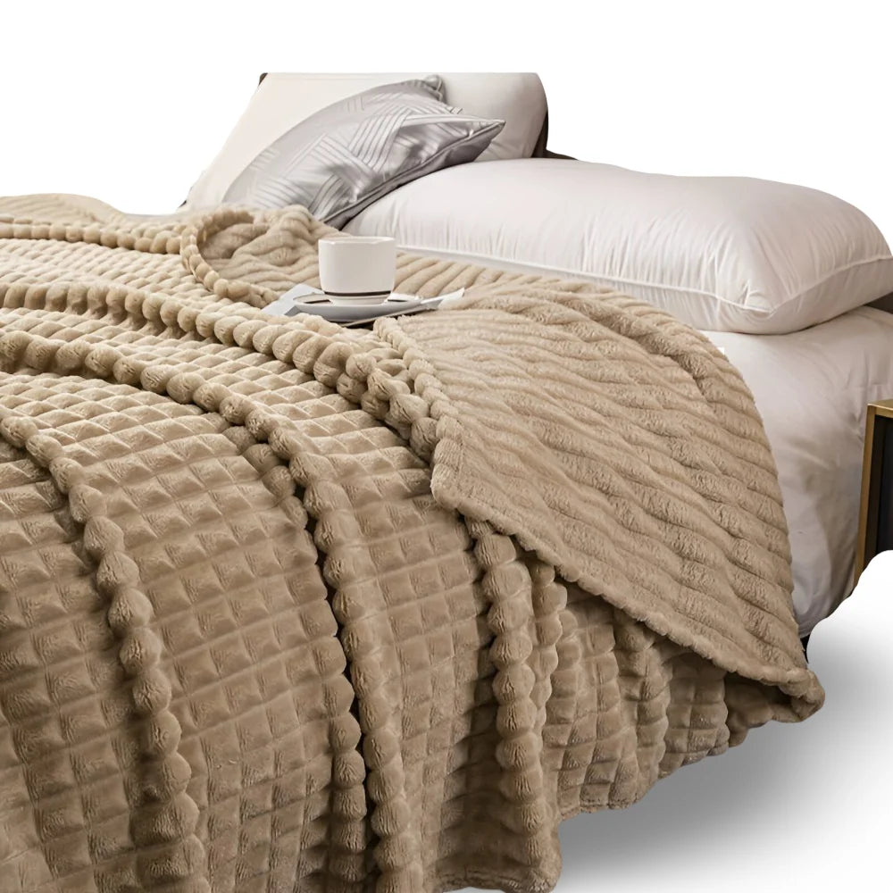 Throw Blanket Plush Coral Fleece Textured Geometric Design
