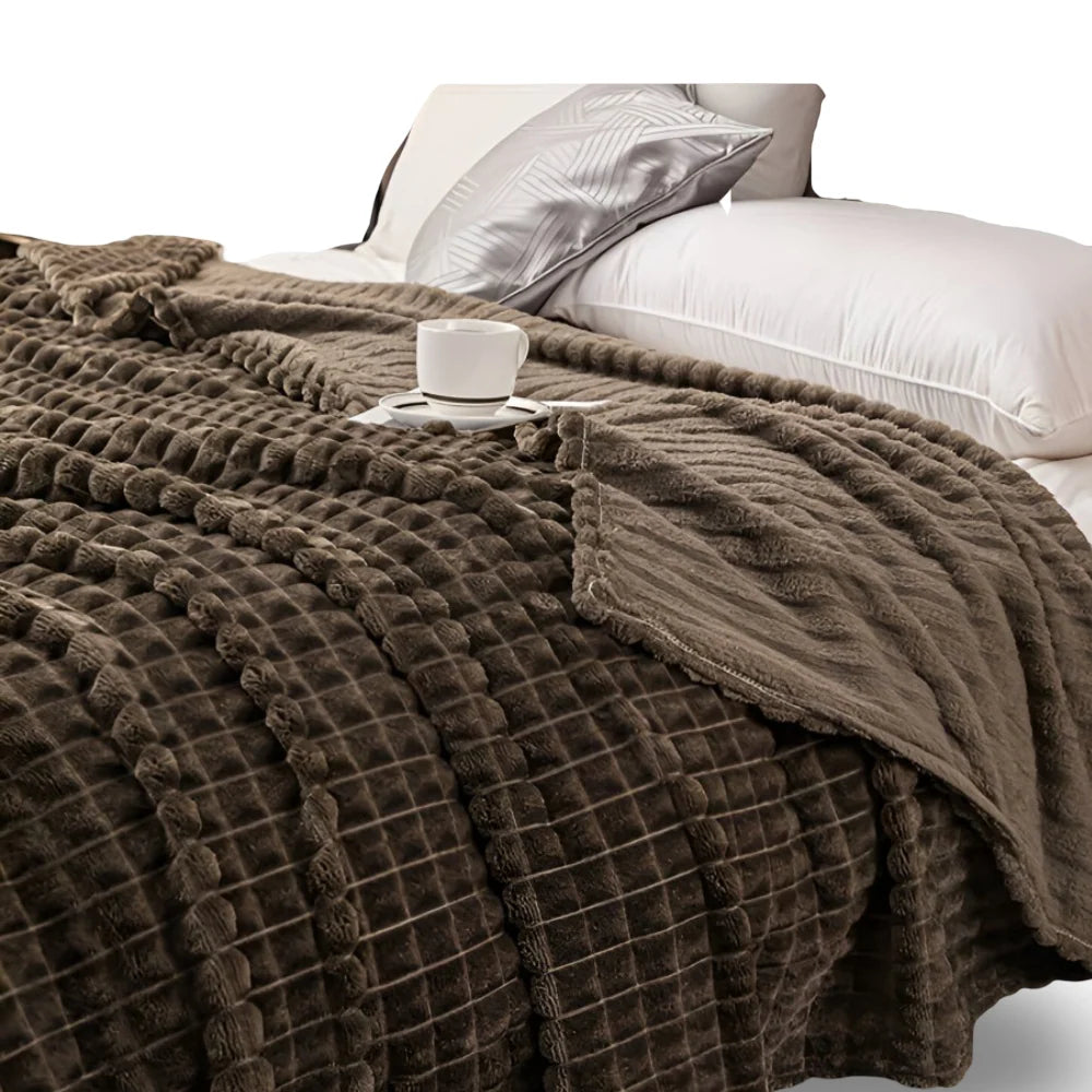 Throw Blanket Plush Coral Fleece Textured Geometric Design