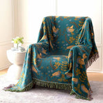 Throw Blanket Reversible Cotton Bird Motif Machine Washable