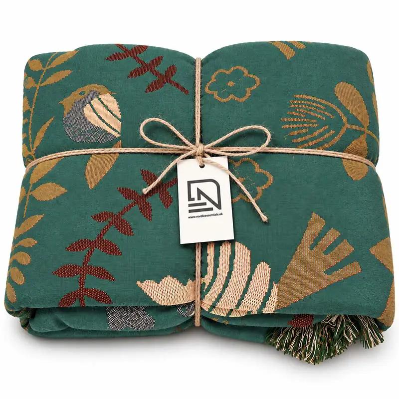Throw Blanket Reversible Cotton Bird Motif Machine Washable
