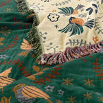 Throw Blanket Reversible Cotton Bird Motif Machine Washable