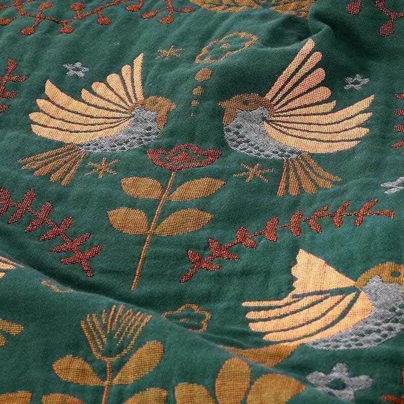 Throw Blanket Reversible Cotton Bird Motif Machine Washable