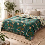 Throw Blanket Reversible Cotton Bird Motif Machine Washable