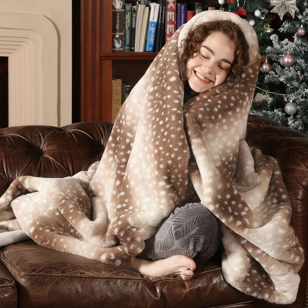 Throw Blanket Reversible Faux Fur Deer Print