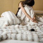 Throw Blanket Reversible Faux Fur Quilted Wave Machine Washable