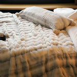 Throw Blanket Reversible Faux Fur Quilted Wave Machine Washable