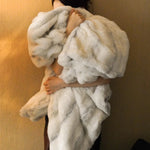 Throw Blanket Reversible Faux Fur Quilted Wave Machine Washable