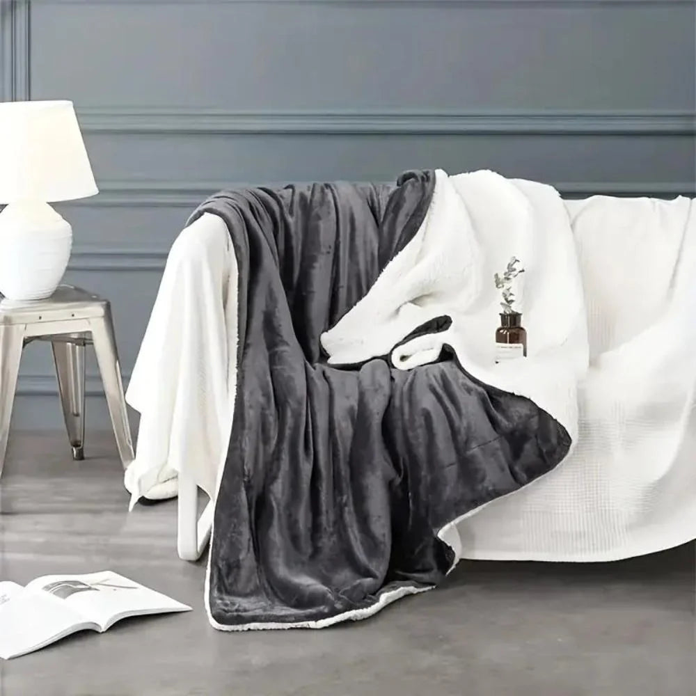Throw Blanket Reversible Velour & Sherpa Microfiber