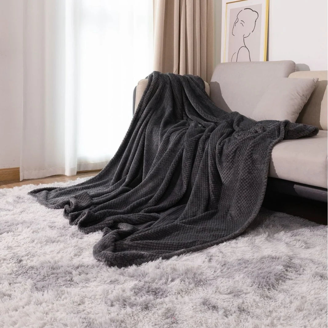 Throw Blanket Waffle Knit Microfiber Lightweight Machine Washable