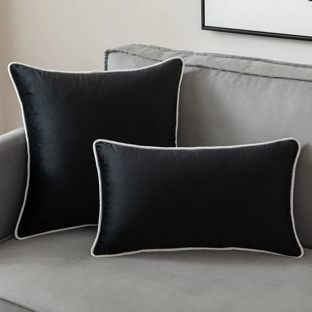 Throw Cushion Velvet Contrast Piping Removable Cover