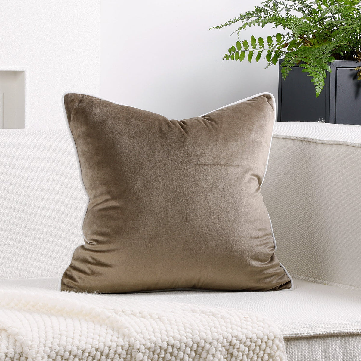 Throw Cushion Velvet Contrast Piping Removable Cover