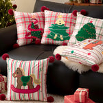 Throw Pillow Christmas Dog Print Pom-Poms Removable Cover