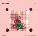 Throw Pillow Christmas Dog Print Pom-Poms Removable Cover