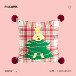 Throw Pillow Christmas Dog Print Pom-Poms Removable Cover