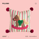 Throw Pillow Christmas Dog Print Pom-Poms Removable Cover