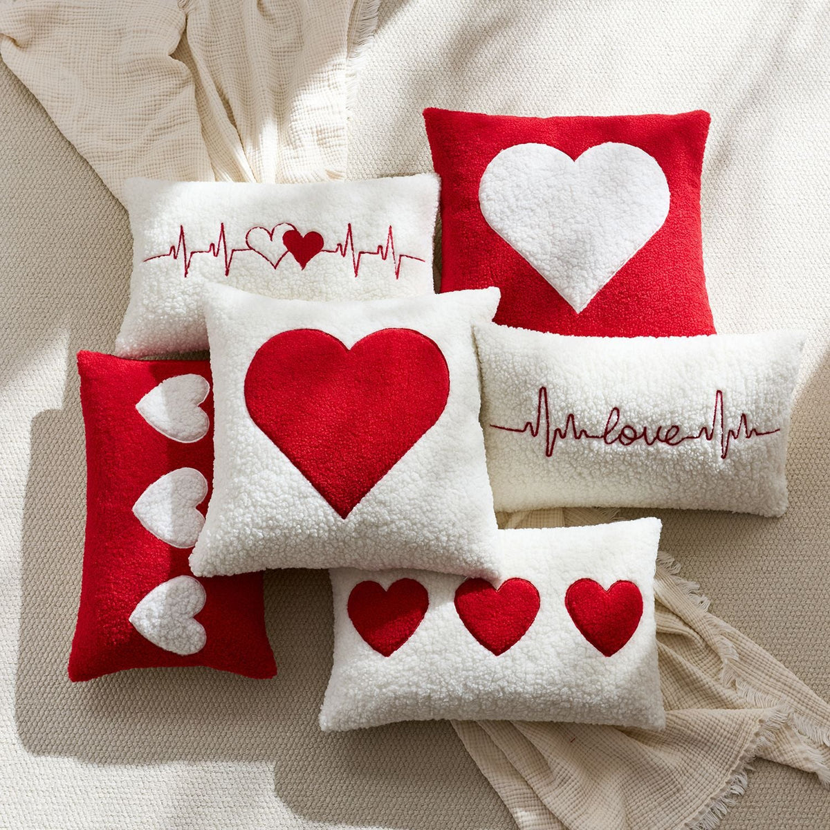 Throw Pillow Cover Bouclé With Raised Sherpa Heart