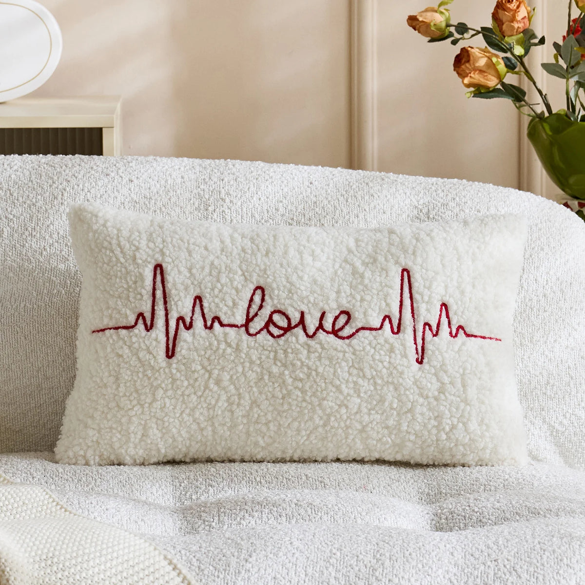 Throw Pillow Cover Bouclé With Raised Sherpa Heart