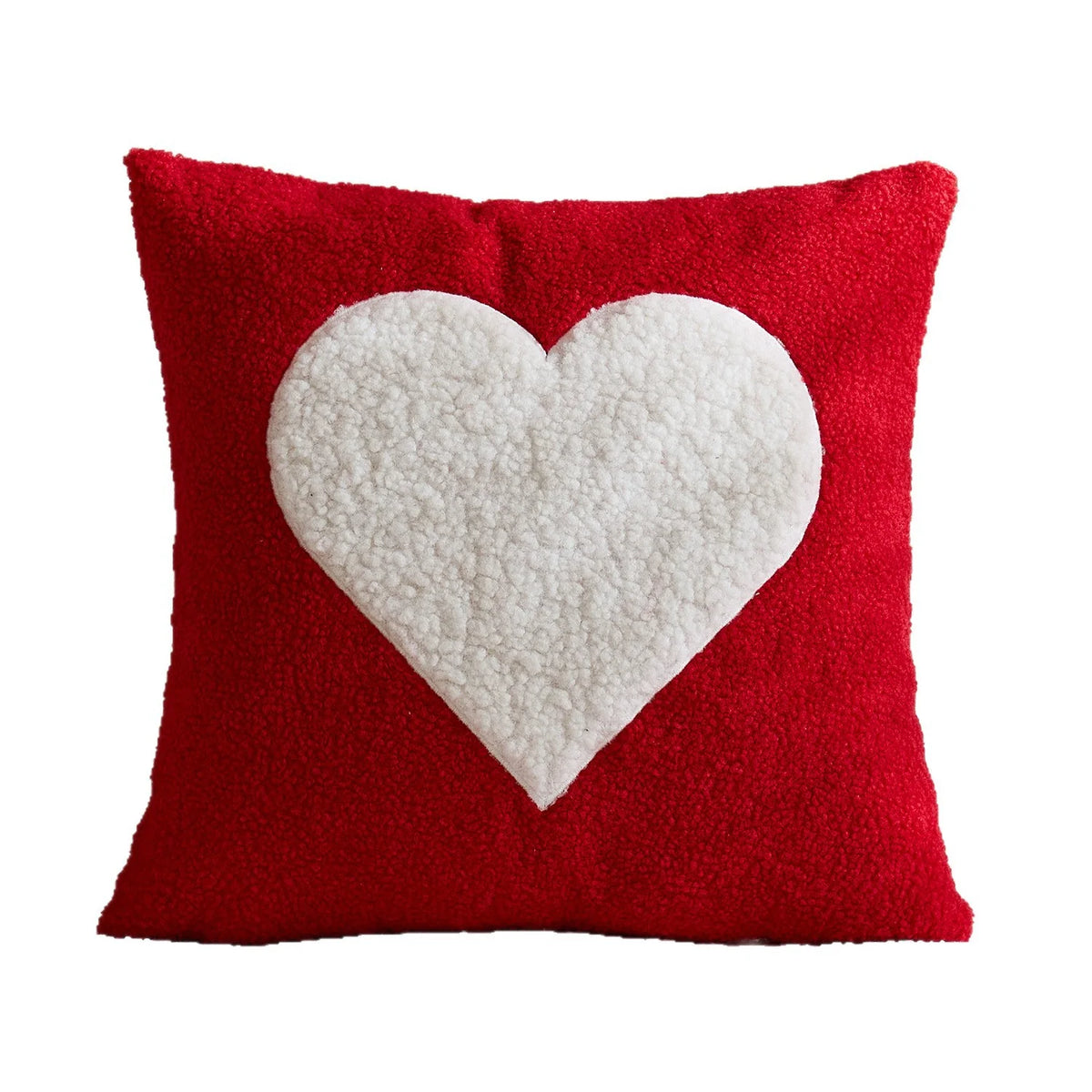 Throw Pillow Cover Bouclé With Raised Sherpa Heart