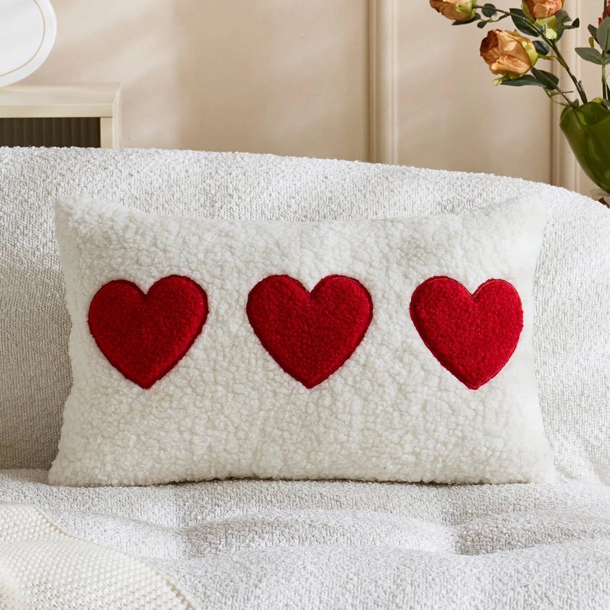 Throw Pillow Cover Bouclé With Raised Sherpa Heart