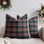 Throw Pillow Cover Brushed Flannel Sherpa Trim Hidden Zipper