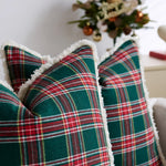 Throw Pillow Cover Brushed Flannel Sherpa Trim Hidden Zipper