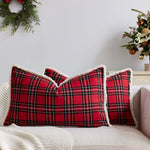 Throw Pillow Cover Brushed Flannel Sherpa Trim Hidden Zipper