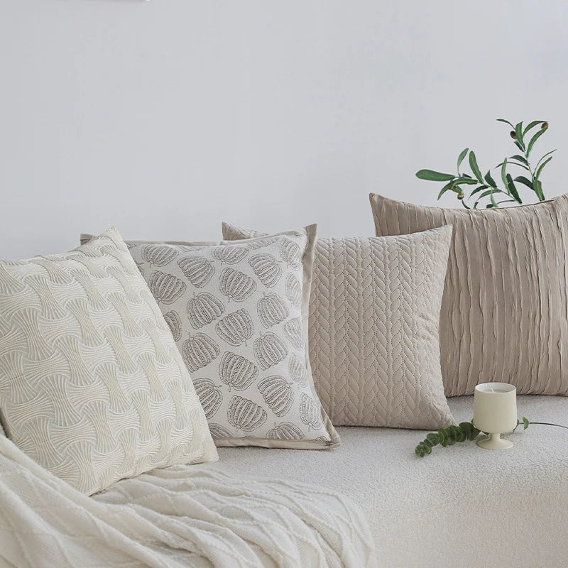 Throw Pillow Cover Cable-Quilted Microfiber-Cotton Hidden Zipper